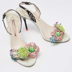 Pre Owned Sophia Webster Multicolor Leather Lilico Underwater Floral Embellished Ankle Strap Sandals Size 38.5