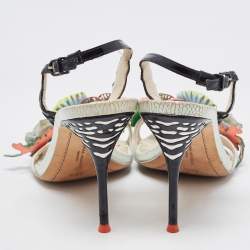 Pre Owned Sophia Webster Multicolor Leather Lilico Underwater Floral Embellished Ankle Strap Sandals Size 38.5