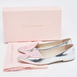 Sophia Webster Silver Leather Bibi Butterfly Ballet Flats Size 39.5