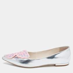 Sophia Webster Silver Leather Bibi Butterfly Ballet Flats Size 39.5
