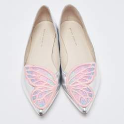 Sophia Webster Silver Leather Bibi Butterfly Ballet Flats Size 39.5