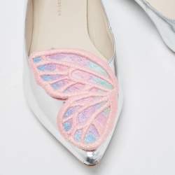 Sophia Webster Silver Leather Bibi Butterfly Ballet Flats Size 39.5