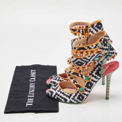 Sophia Webster Multicolor Fabric Cut Out Beaded Caged Sandals Size 40