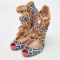 Sophia Webster Multicolor Fabric Cut Out Beaded Caged Sandals Size 40