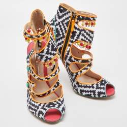 Sophia Webster Multicolor Fabric Cut Out Beaded Caged Sandals Size 40