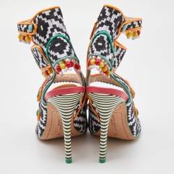 Sophia Webster Multicolor Fabric Cut Out Beaded Caged Sandals Size 40