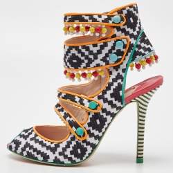 Sophia Webster Multicolor Fabric Cut Out Beaded Caged Sandals Size 40