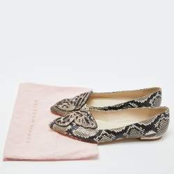 Pre Owned Sophia Webster Beige Snakeskin Embossed Leather Bibi Butterfly Pointed Toe Ballet Flats Size 38.5