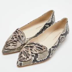 Pre Owned Sophia Webster Beige Snakeskin Embossed Leather Bibi Butterfly Pointed Toe Ballet Flats Size 38.5