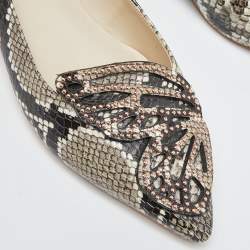 Pre Owned Sophia Webster Beige Snakeskin Embossed Leather Bibi Butterfly Pointed Toe Ballet Flats Size 38.5