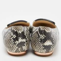 Pre Owned Sophia Webster Beige Snakeskin Embossed Leather Bibi Butterfly Pointed Toe Ballet Flats Size 38.5