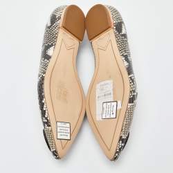 Pre Owned Sophia Webster Beige Snakeskin Embossed Leather Bibi Butterfly Pointed Toe Ballet Flats Size 38.5