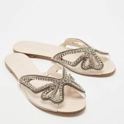 Sophia Webster Cream PVC  Butterfly Crystal Embellished Madame Flat Slides Size 39