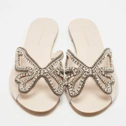 Sophia Webster Cream PVC  Butterfly Crystal Embellished Madame Flat Slides Size 39