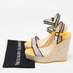 Pre Owned Sophia Webster Multicolor Suede and Striped Leather Lucita Wedge Sandals Size 39.5