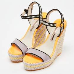Pre Owned Sophia Webster Multicolor Suede and Striped Leather Lucita Wedge Sandals Size 39.5