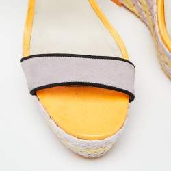 Pre Owned Sophia Webster Multicolor Suede and Striped Leather Lucita Wedge Sandals Size 39.5