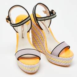 Pre Owned Sophia Webster Multicolor Suede and Striped Leather Lucita Wedge Sandals Size 39.5