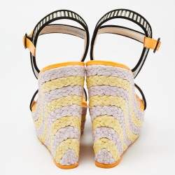 Pre Owned Sophia Webster Multicolor Suede and Striped Leather Lucita Wedge Sandals Size 39.5