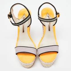 Pre Owned Sophia Webster Multicolor Suede and Striped Leather Lucita Wedge Sandals Size 39.5