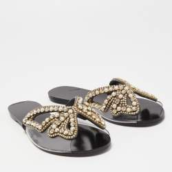 Pre Owned Sophia Webster Black Leather And PVC Madame Butterfly Flat Slide Size 37.5