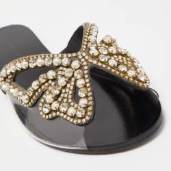 Pre Owned Sophia Webster Black Leather And PVC Madame Butterfly Flat Slide Size 37.5
