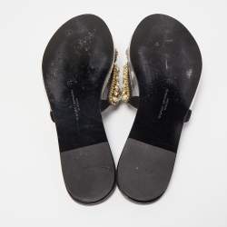 Pre Owned Sophia Webster Black Leather And PVC Madame Butterfly Flat Slide Size 37.5