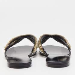 Pre Owned Sophia Webster Black Leather And PVC Madame Butterfly Flat Slide Size 37.5