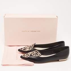Sophia Webster Black Leather Bibi Butterfly Ballet Flats Size 38