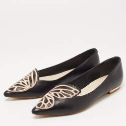 Sophia Webster Black Leather Bibi Butterfly Ballet Flats Size 38