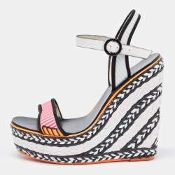Sophia Webster Tricolor Leather and Canvas Lucita Wedge Sandals Size 37