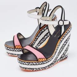 Sophia Webster Tricolor Leather and Canvas Lucita Wedge Sandals Size 37