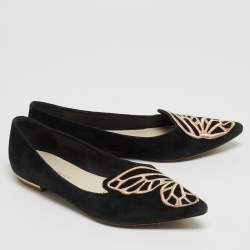 Sophia Webster Black/Rose Gold Suede Bibi Butterfly Ballet Flats Size 37