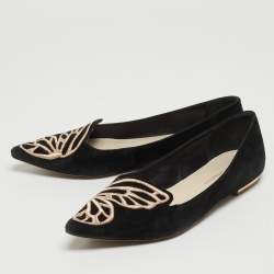 Sophia Webster Black/Rose Gold Suede Bibi Butterfly Ballet Flats Size 37