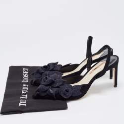 Pre Owned Sophia Webster Black Suede and Glitter Elastic Pumps Size 39