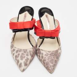 Pre Owned Sophia Webster Multicolor Satin and Patent Bow Mules Size 39