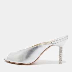 Pre Owned Sophia Webster Silver Leather Mules Size 39