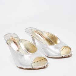 Pre Owned Sophia Webster Silver Leather Mules Size 39