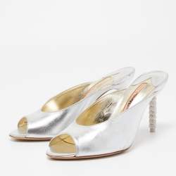 Pre Owned Sophia Webster Silver Leather Mules Size 39