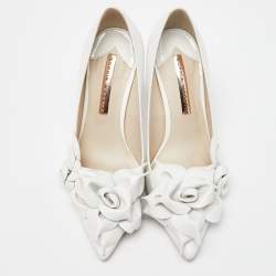 Pre Owned Sophia Webster White Leather Jumbo Lilico Floral Applique Pumps Size 35.5