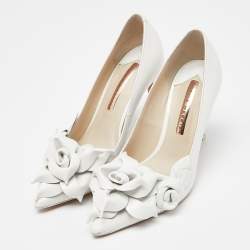 Pre Owned Sophia Webster White Leather Jumbo Lilico Floral Applique Pumps Size 35.5