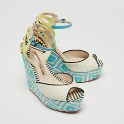Sophia Webster Multicolor Printed Leather Wedge Sandals Size 36