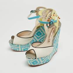 Sophia Webster Multicolor Printed Leather Wedge Sandals Size 36
