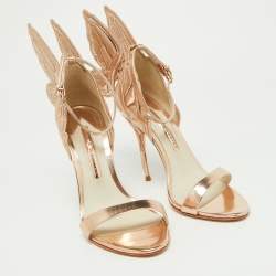 Pre Owned Sophia Webster Rose Gold Embroidered Leather Chiara Butterfly Ankle Strap Sandals Size 37.5