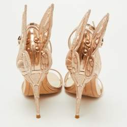 Pre Owned Sophia Webster Rose Gold Embroidered Leather Chiara Butterfly Ankle Strap Sandals Size 37.5