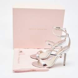 Pre Owned Sophia Webster Silver Patent Rosalind Ankle Strap Sandals Size 38.5