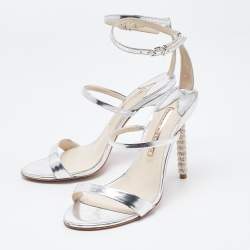 Pre Owned Sophia Webster Silver Patent Rosalind Ankle Strap Sandals Size 38.5