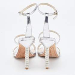 Pre Owned Sophia Webster Silver Patent Rosalind Ankle Strap Sandals Size 38.5