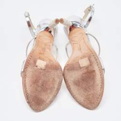 Pre Owned Sophia Webster Silver Patent Rosalind Ankle Strap Sandals Size 38.5