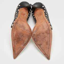 Pre Owned Sophia Webster White/Black Patent and Laser Cut Leather Mika D'orsay Pumps Size 36.5